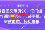 （7572期）抖音图文带货9.0，门槛较低，实际操作简单易学的，一部手机，在家也能做，轻轻松松打造爆款