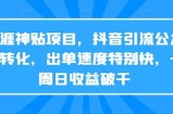 天涯神贴项目，抖音引流公众号转化，出单速度特别快，一周日收益破千