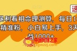 暴利看相命理测算，每日100+精准粉，小白易上手，3天收益1000+【揭秘】