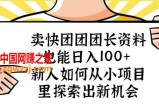 卖快团团团长资料也能日入100+新人如何从小项目里探索出新机会