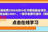 外面收费2980元的小红书壁纸掘金项目，单日收益破1000+，一部手机即可操作【揭秘】