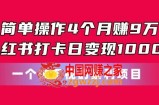 简单操作4个月赚9w，小红书打卡日变现1k，一个被忽视的暴力项目【揭秘】