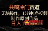 共鸣冷门赛道，无脑操作，一分钟一条视频，日入1000+【揭秘】
