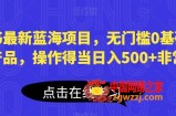 小红书最新蓝海项目，无门槛0基础操作，刚需产品，操作得当日入500+非常简单【揭秘】