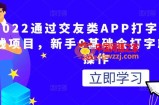 2022通过交友类APP打字就能赚钱项目：新手0基础会打字就可以操作