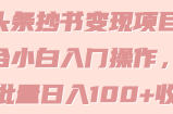 微头条抄书变现项目：适合小白入门操作，单天批量日入100+收益！【视频教程】