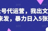 公众号代运营，我出文章你来发，暴力日入5张+【揭秘】
