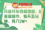 抖音开车视频项目，0基础操作，每天五分钟，月入1W+【揭秘】