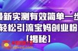 最新实测有效简单一步轻松引流宝妈创业粉【揭秘】