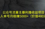 公众号流量主暴利撸收益项目，单人单号月稳赚5000+（价值480元）