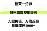 （12538期）矩阵单日1000+，你只需要发布视频，用时一分钟，无需剪辑，无需拍摄