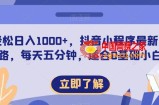 轻松日入1000+，抖音小程序最新思路，每天五分钟，适合0基础小白【揭秘】