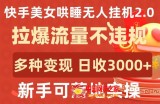 快手美女哄睡无人挂机2.0.拉爆流量不违规，多种变现途径，日收3000+，新手可落地实操【揭秘】