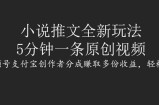 小说推文全新玩法，5分钟一条原创视频，结合视频号支付宝创作者分成赚取多份收益，轻松月入1W+