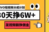 VIVO短视频分成计划30天6W+，发视频躺挣佣金