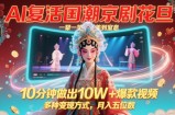AI复活国潮京剧花旦，一颦一笑美到窒息，10分钟做出10W+爆款视频，多种变现方式，月入五位数