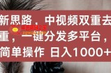 新思路，中视频双重去重，一键分发多平台，简单操作，日入1000+【揭秘】