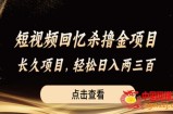 短视频回忆杀撸金项目，长久项目，轻松日入两三张【揭秘】