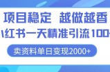 新项目平稳，越干越香，小红书的一天精准引流方法100 ，卖材料单日转现2k