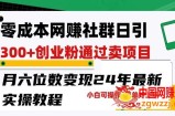 零成本网创群日引300+创业粉，卖项目月六位数变现，门槛低好上手，24年最新实操教程【揭秘】