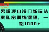 男粉项目冷门新玩法，售卖私密训练课程，一天轻松1000+【揭秘】