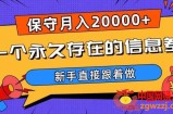 一个永久存在的信息差，保守月入20000+，新手直接跟着做【揭秘】
