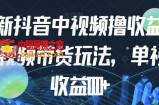 最新抖音中视频撸收益玩法+视频带货，单视频收益1000+