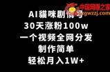 AI貓咪剧情号，30天涨粉100w，制作简单，一个视频全网分发，轻松月入1W+【揭秘】