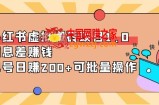 小红书虚拟搬砖项目1.0，信息差赚钱，单号日赚200+可批量操作！