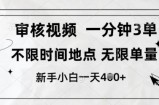 审核视频，10秒一单，不限时间，不限单量，新人小白一天4张+【揭秘】