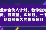 创业IP合伙人计划，教你做知识付费，做流量，卖项目，一个可以持续很久的优质项目