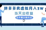 拼多多虚拟项目，单人月入3W+，实操落地项目