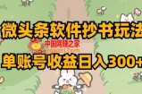 微头条软件抄书玩法，单账号收益日入300+【揭秘】