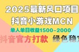 2025最新风口项目 抖音小游戏MCN 单人单日收益1500-2000+