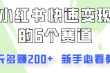小红书的收益最大化的6个跑道，一天挣到200，每个人必读实例教程！