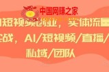 AI短视频创业，实体流量实战，AI/短视频/直播/私域/团队