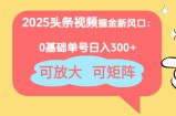 2025头条视频掘金新风口：0基础日入300+，可放大，可矩阵