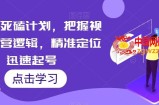 视频号死磕计划，把握视频号运营逻辑，精准定位迅速起号