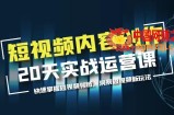 短视频内容创作20天实战运营课，快速掌握短视频领域，洞察短视频新玩法