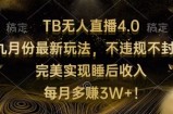 TB无人直播4.0九月份最新玩法，不违规不封号，完美实现睡后收入