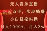 无人音乐直播，解放双手，实现躺赚，小白轻松实操，日入1000+，月入3w+【揭秘】