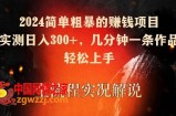 2024简单粗暴的赚钱项目，实测日入300+，几分钟一条作品，轻松上手【揭秘】