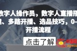 数字人操作员，数字人直播搭建、多路开播、选品技巧，0-1开播流程