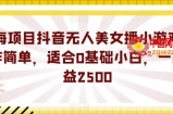 蓝海项目抖音无人美女播小游戏，操作简单，适合0基础小白，一周收益2500【揭秘】