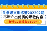 头条爆文训练营202202期，不断产出优质的爆款内容，新手12天收益3100+