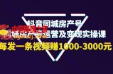 抖音同城房产号，同城房产号运营及变现实操课，每发一条视频赚1000-3000元