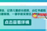 冷门项目，记录儿童成长档案，小红书虚拟资源变现，一部手机实现日入300+【揭秘】