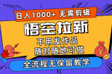 （11830期）孙悟空引流日入1000 不用视频剪辑当日入门，一部手机随时能做，全过程无…