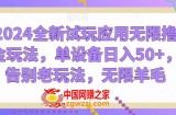 2024全新试玩应用无限撸金玩法，单设备日入50+，告别老玩法，无限羊毛【揭秘】