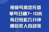 视频号高效托管，单号日赚7-10米，每日轻松几分钟，睡后收入自动涨